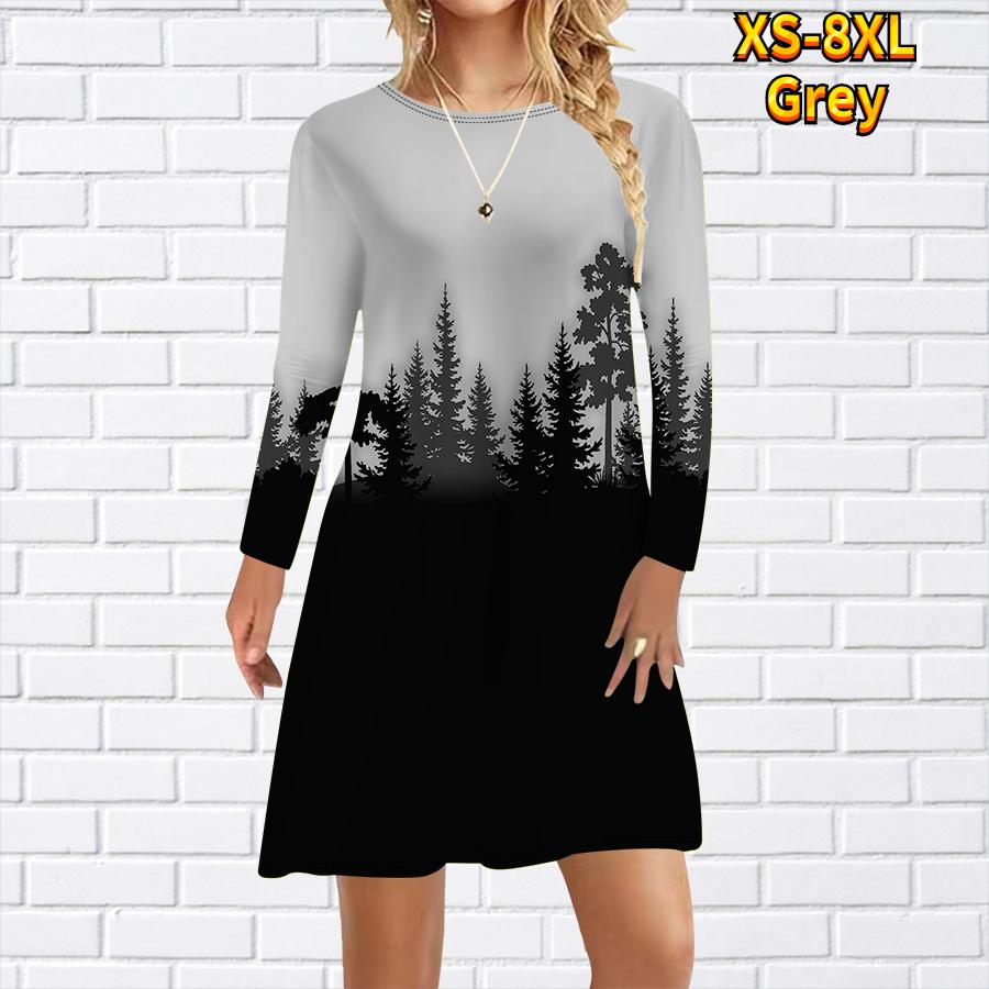 

Женское повседневное платье с принтом Magic Forest, платья для женщин с круглым вырезом и короткими рукавами, платье больших размеров S серый