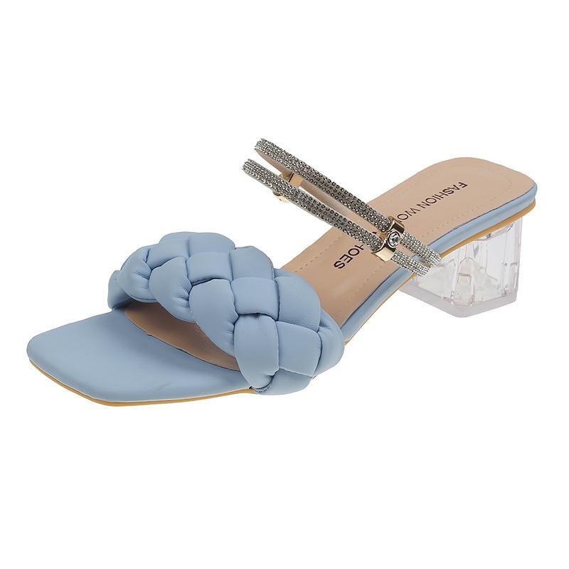 

Women s high-heeled sandals new wear rhinestone thick heel two wear one-word slippers women s summer 42 небо синє кольору