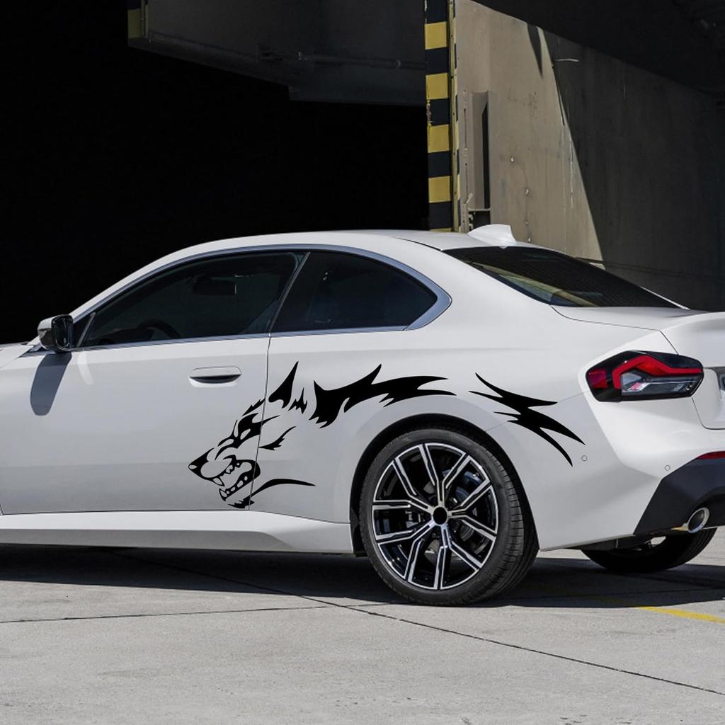TOMALL 50'' 2Pcs Wolf Car Sticker Decal For Car Body Side Stickers Auto Wolf Graphics Racing Sports Stripes Stickers For SUV Off-Road Vehicles Car