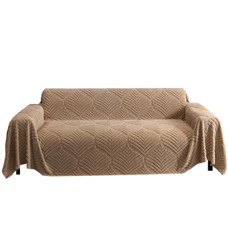 Cream Plush Sofa Wrap: One-Piece Cushion Cover & Warm Blanket for Autumn/Winter.