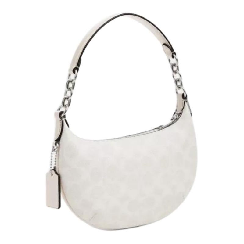 Coach Payton 21 Handtasche aus silbermetallic beschichtetem Canvas und Glattleder Klein Damen Weiß