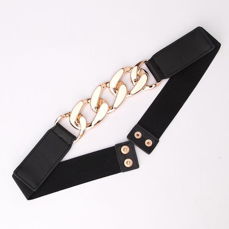 European & American Chunky Chain Punk Waist Belt, Elastic Corset with Metal Decoration, Trendy Motorcycle Style, Leather Accent.