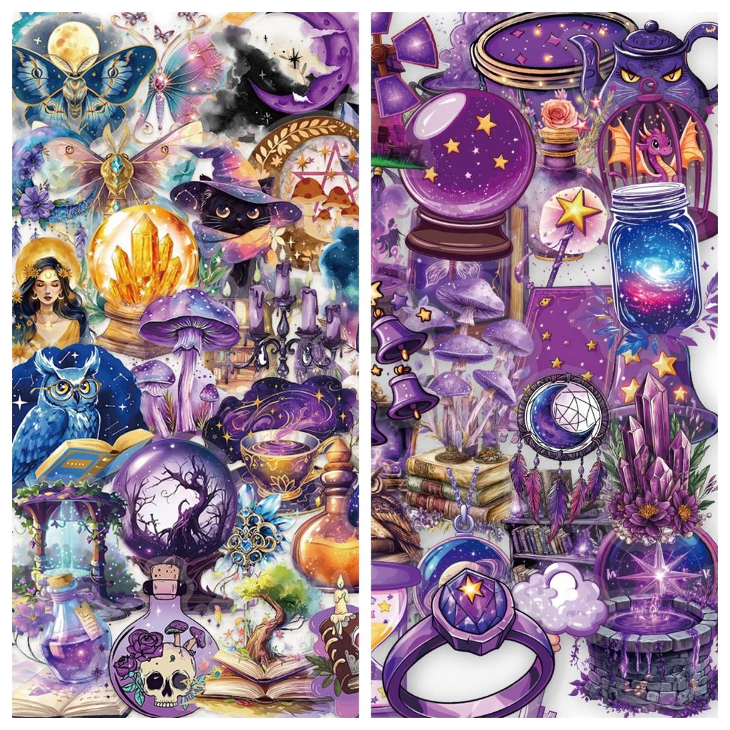 50Pcs/Set Purple Magic Planet PET Clear Stickers Waterproof DIY Fashion Decals Journal Stickers (2 Styles)