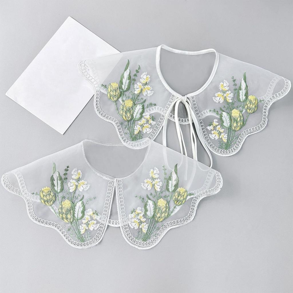 Vintage-Kragen mit Blumenstickerei Organza Halb-Schal Schulterumhang für Damen Dekokragen für Bluse