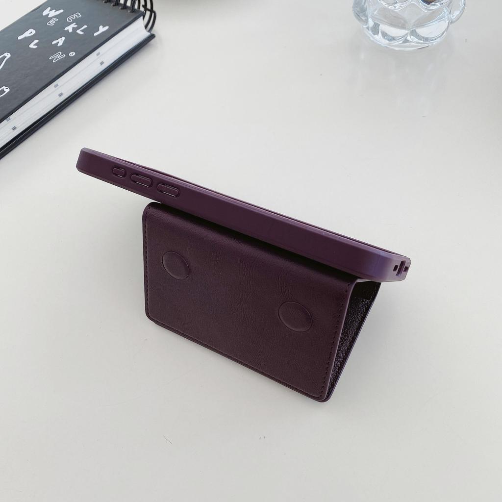 Magnetic folding multi-function card bag for Apple solid color magnetic leather for iPhone folding card bag