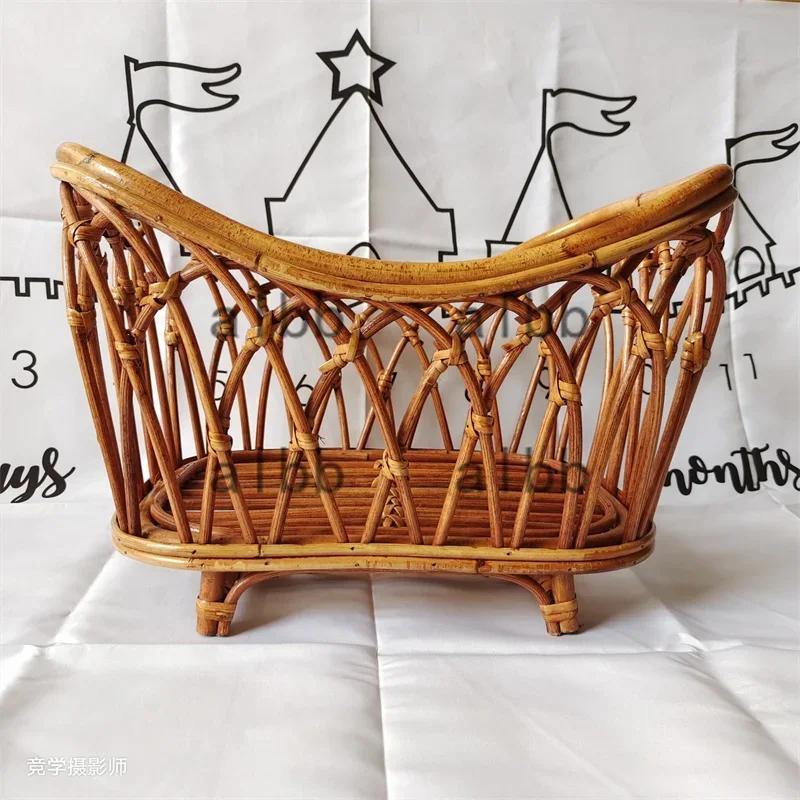 1pc Vintage Handmade Basket Newborn Doll Bed Prop Infant Studio Shoot Boys Girls Portrait Photography Basic Practical Gear