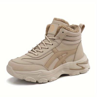 Trendige Plüschgefütterte Thermische Fellige Klobige Schneestiefel Stoßdämpfung Verschleißfestigkeit Rutschfest Schneeschuhe Winter Outdoor Sneaker