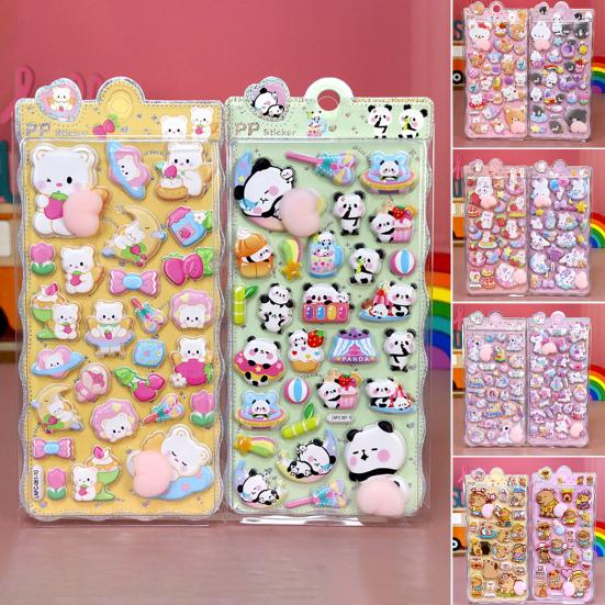 3D Puffy Stickers Panda Rabbit Bear Animal Squishy Stickers for Kids Cute Bubble Butt Stickers for Crafts Phone Case Decor