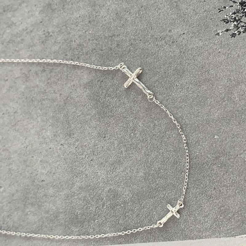 

New 925 Sterling Silver Cross Necklace Charm Simple Style Woman Pendant Choker Birthday Gift for Friends Exquisite Jewelry платиновый
