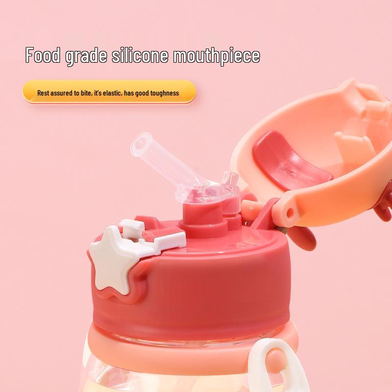 Summer Cartoon Big Belly Water Cup for Kids - Large Capacity, Straw, Strap, Unisex Design