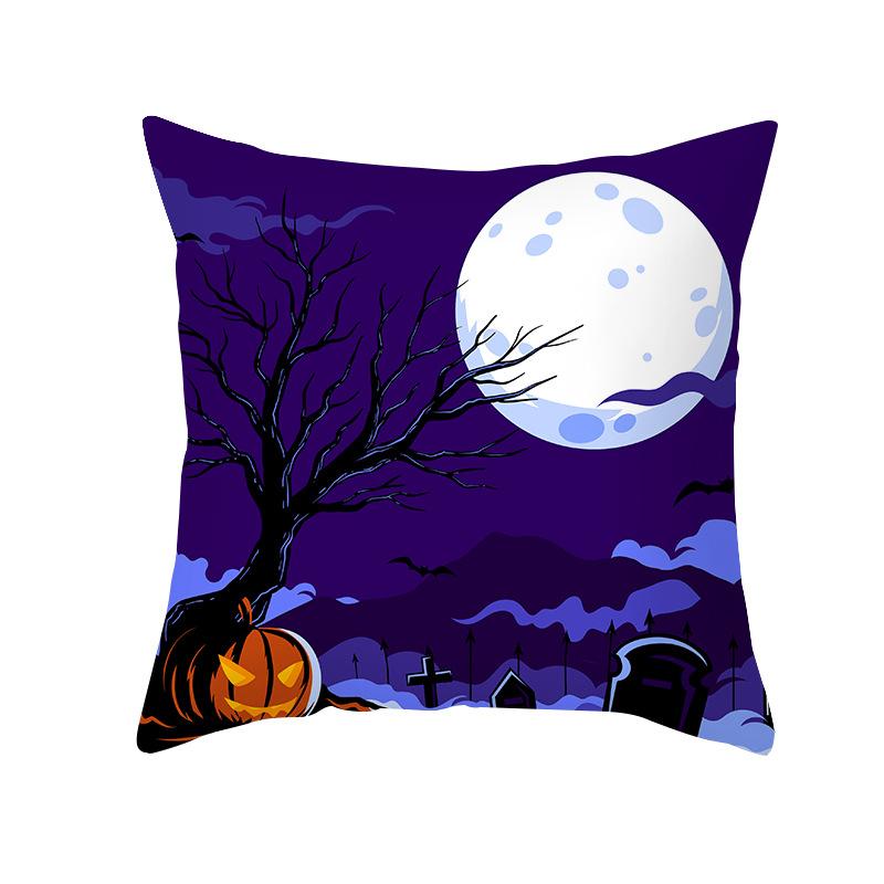 Halloween Pillow Cover Cartoon Skull Cat Sofa Cushion Cover Peach Skin Pillow Cover