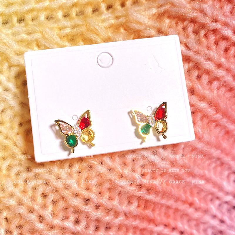 Color small butterfly zircon stud earrings women s summer tide super fairy temperament earrings exquisite small high-end earrings