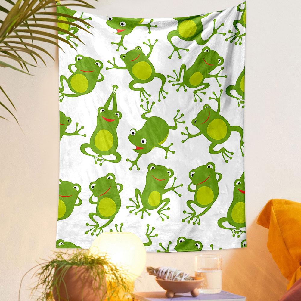 Cheerful Green Frogs Pattern Patterned tapestry home decor, suitable for bedroom and living room, gift