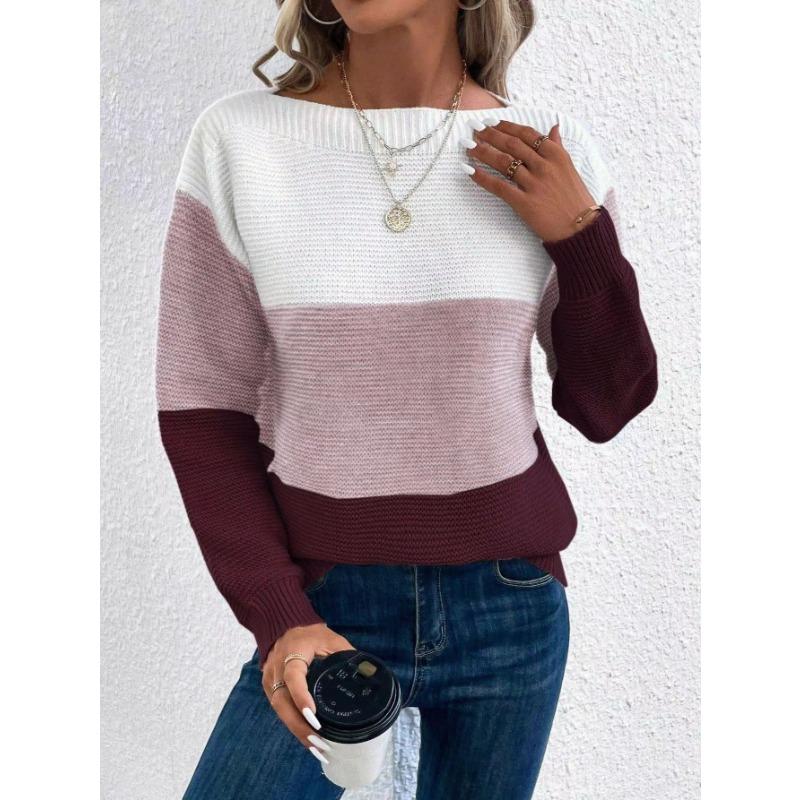 Women S Knitted Pullover Sweater Round Neck Long Sleeve Casual Top