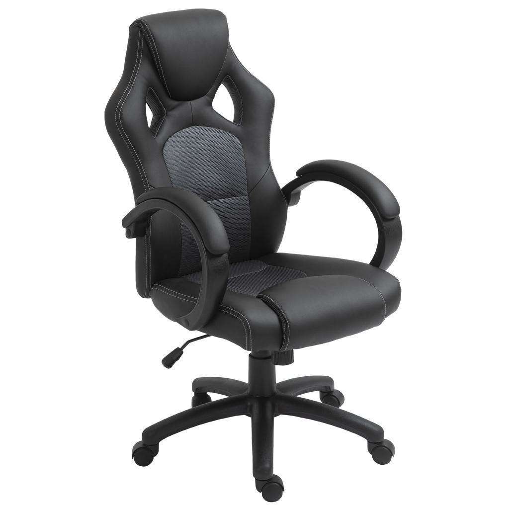 Office Chair Faux Leather Swivel Computer Desk Chair for Home Office with Wheels Armrests Black