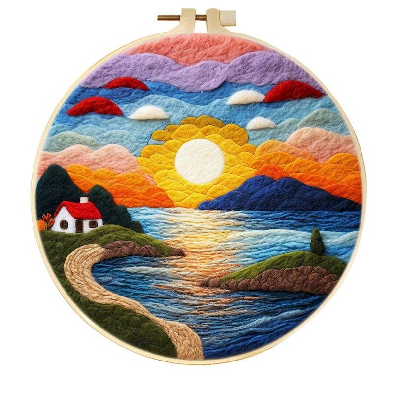 GATYZTORY DIY Wool Painting Kit With Frame Felting Needles Handmade Picture Kit Sunset Scenery For Home Decors Crafts Gift