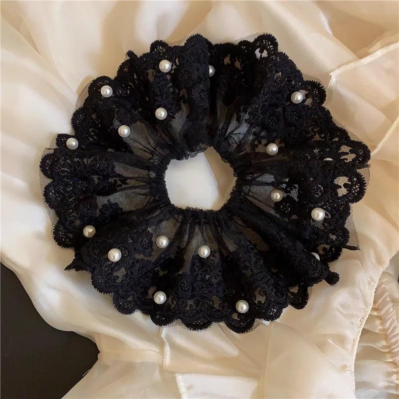 Chouchou d'été en satin et tulle à pois violets - Élastique à cheveux pour femme à haute élasticité