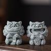 Small Fengshiye Chinese Stone Lion Pair: Desktop Mascot and Creative Tea Pet Ornament for Bonsai and Fish Tank Décor