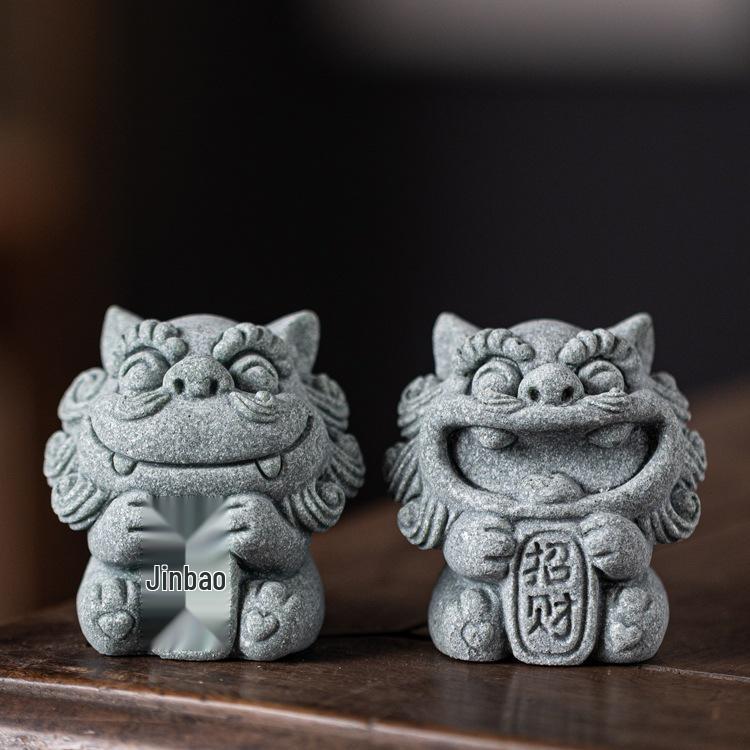 Small Fengshiye Chinese Stone Lion Pair: Desktop Mascot and Creative Tea Pet Ornament for Bonsai and Fish Tank Décor