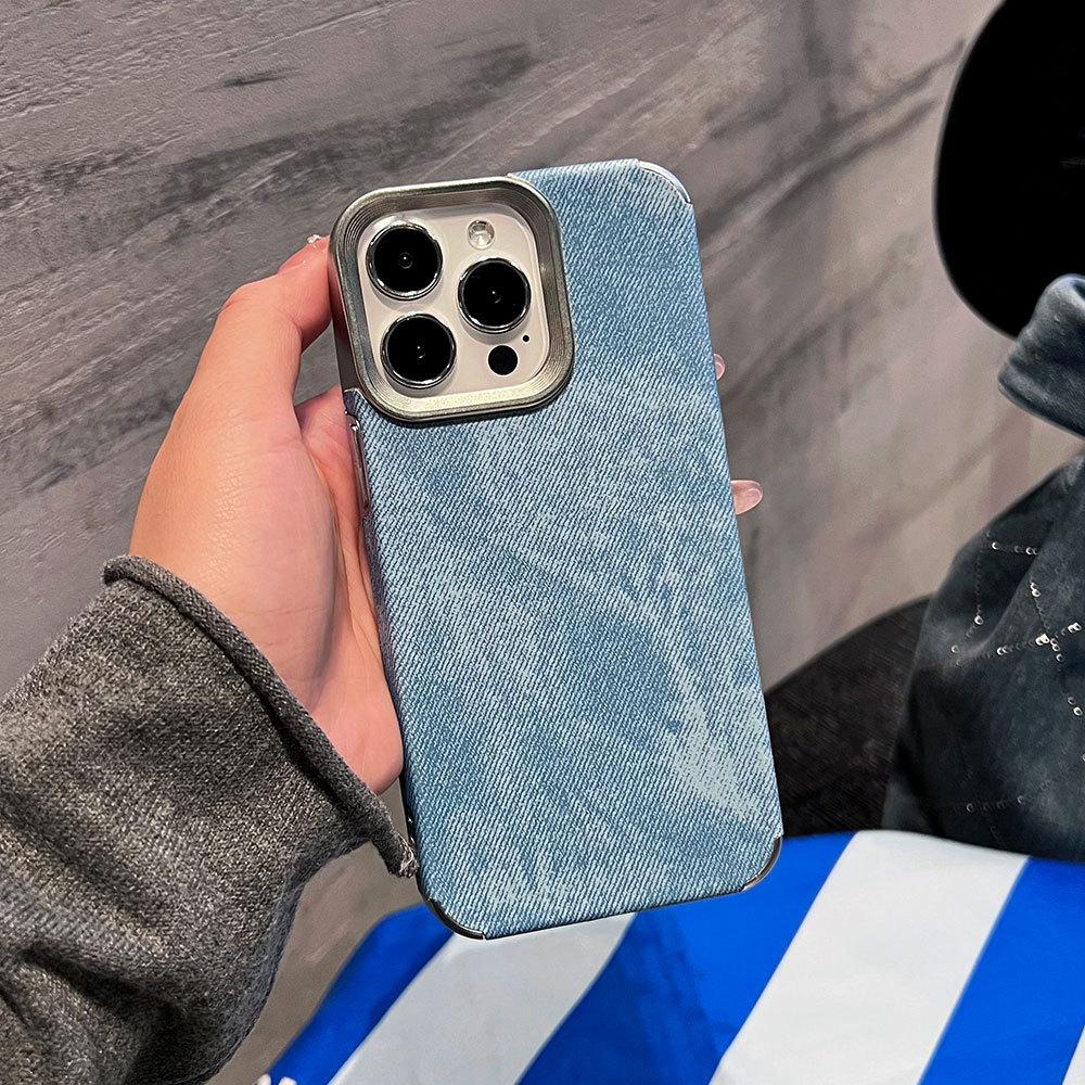 Sticky Denim Pattern Is Suitable for iPhone16 Mobile Phone Case Button Hollow Anti-drop Apple 17 Advanced Sense Protective Case 15