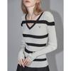 Women's Elegant Striped V-Neck Knit Top