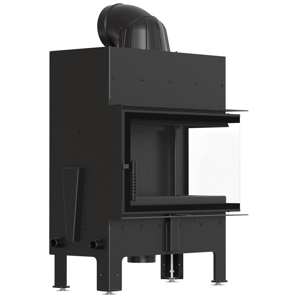 Corner air fireplace KRATKI FLOKI right 10kW Ø200 black installation kit
