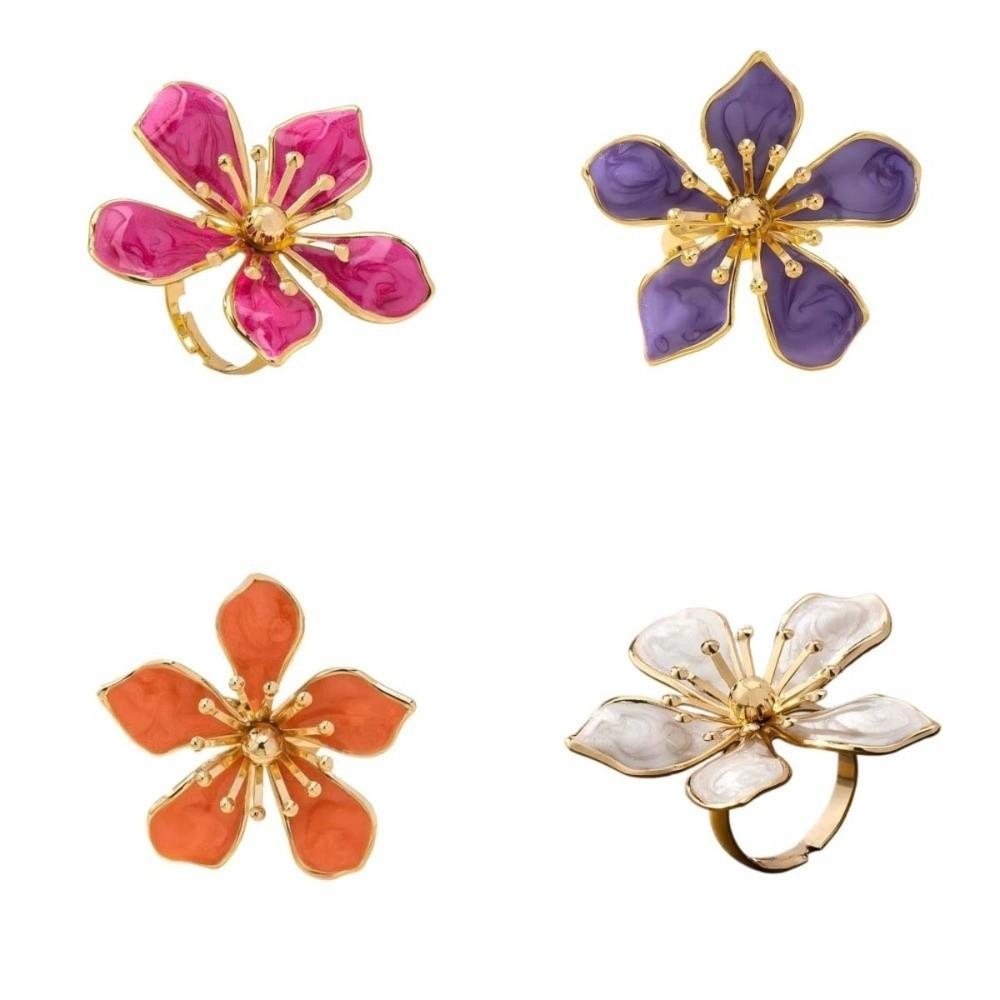 Grote Bloemenring Metaal Bloemblaadje Banket Luxe Emaille Bruidsring Verfijnd Temperament Ring met Brede Opening Sieraden Cadeau
