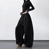 Women's Stylish Black Velvet Wide-Leg Sports Pants - New 2025 Winter Fashion, High Street Casual Style