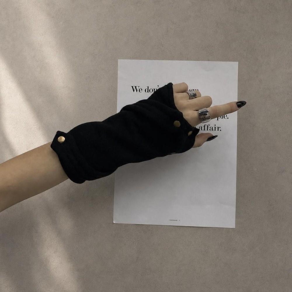 Snap-Button Closure Half Finger Gloves Decorative Design Hip Hop Gloves Streetwear Fashion
