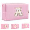 Pink Makeup Bag PU Towel Embroidered Letter Storage Bag Travel Washroom Bag Cosmetics Multi Functional Storage Bag-LJX