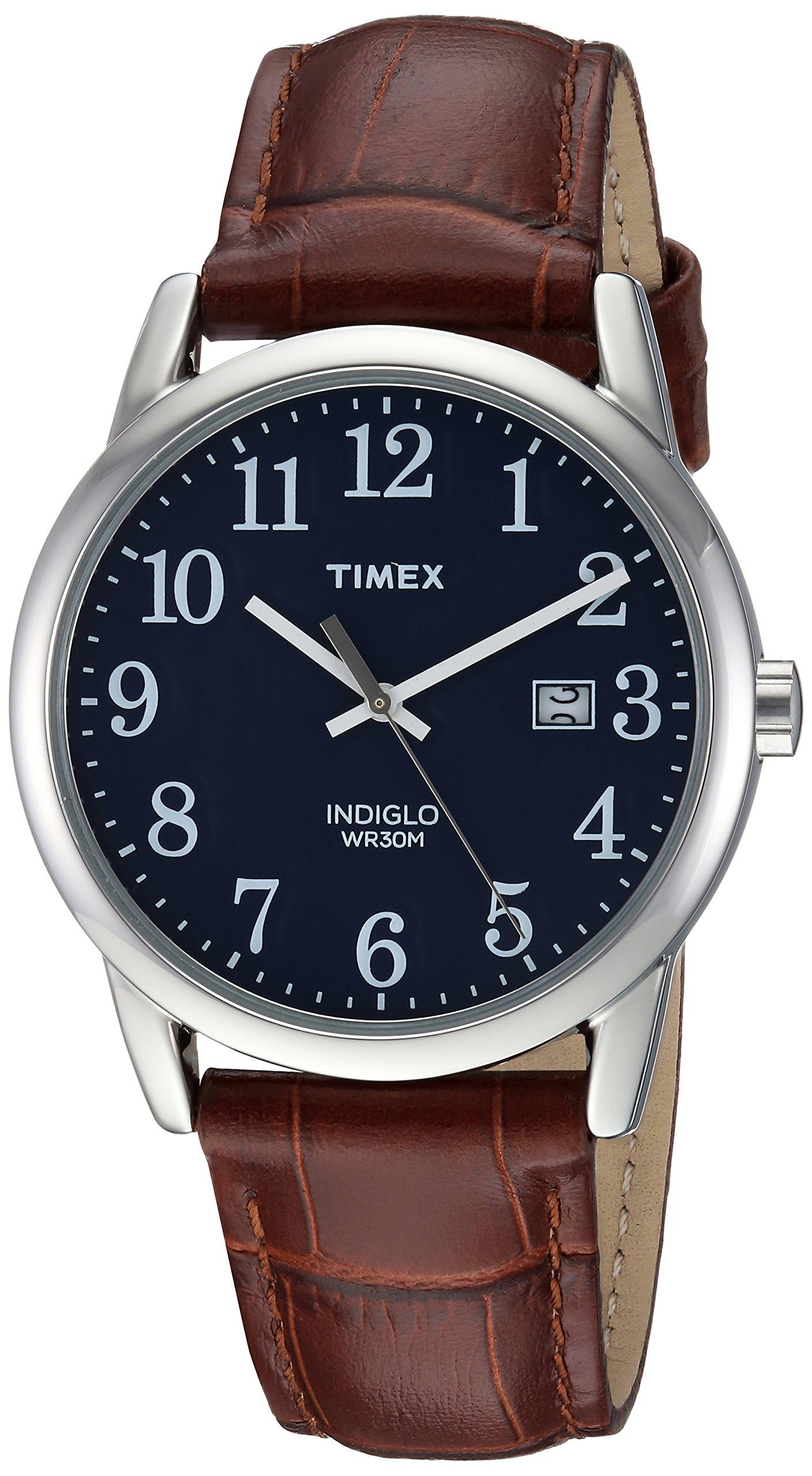 

Timex Men s Easy Reader Leather Strap 38mm Watch Brown Croco/Silver/Blue.