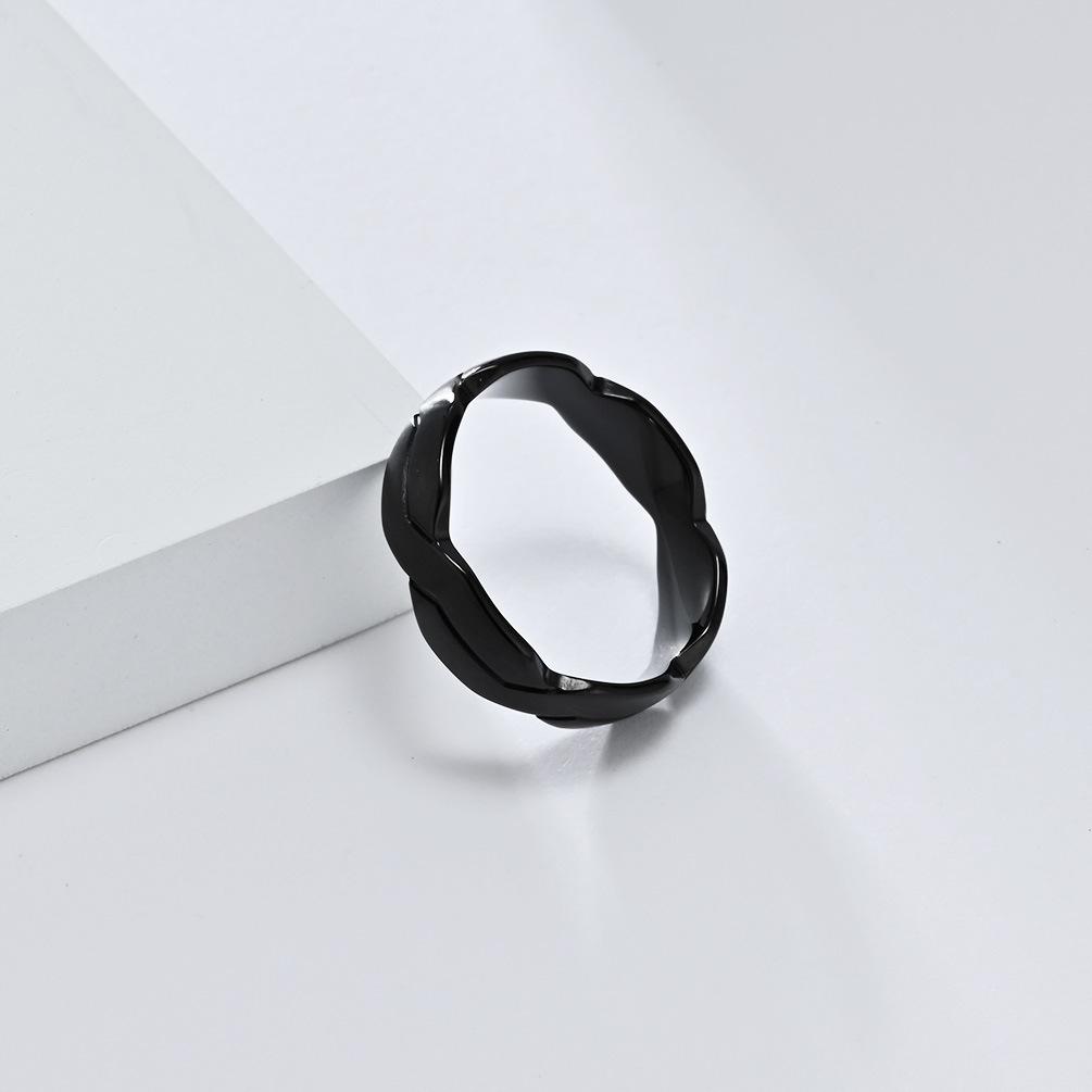 Basic Simple Carving Geometric Weaving Two-tone Titanium Steel Ring Fashion Splicing Personality Matte Stacking Jewellery Couple Finger Ring