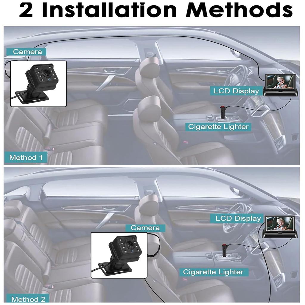 1080P Car Baby Camera with 4.3 Inch Foldable Screen Night Visible 150 degrees Wide View Angle for Backseat Monitoring