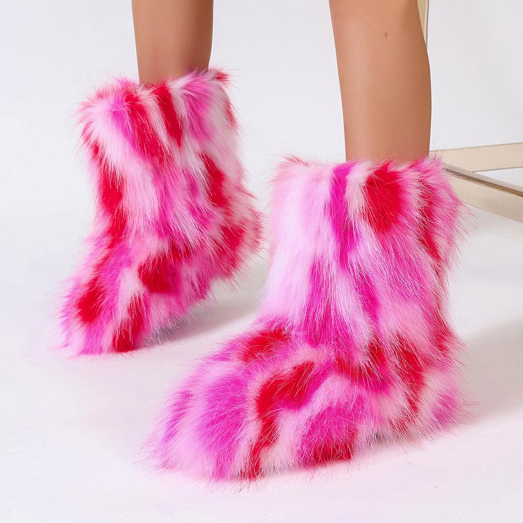 Damenstiefel 2025 Neue Luxuriöse Bequeme Modeschuhe für Damen Outdoor Plüsch Warme Schneestiefel Flauschige Faux-Fuchs-Pelzstiefel Frau