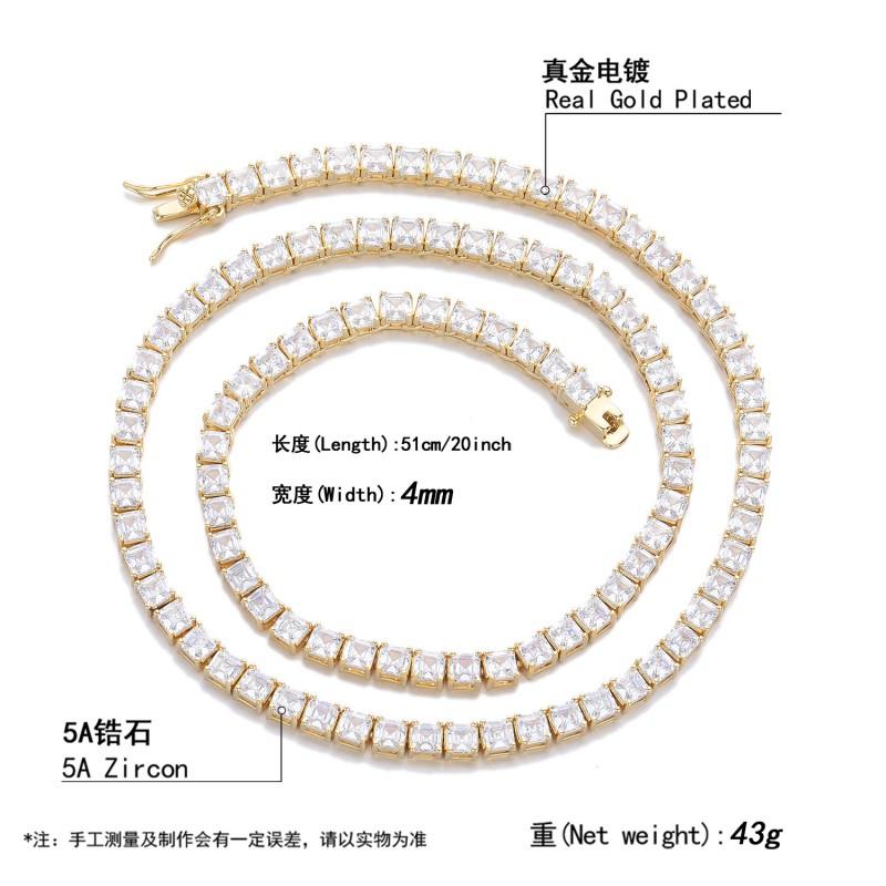 Geometric Zirconia Tennis Chain Necklace Men Women Retro Style 2026 Copper Plated Gold