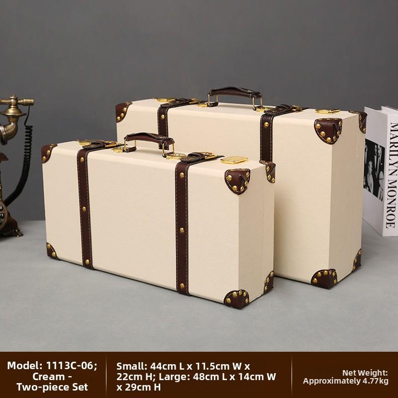 Retro European Wooden Handheld Storage Box Luxury Leather Suitcase Display Prop Box Family Storage Tools Wooden Case Leather