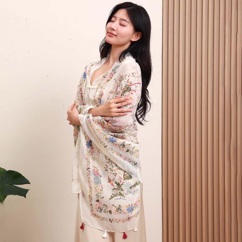 Tie-dye Women Floral Scarf Frog Button Sunscreen Headscarf Thin Large Shawl  Girls