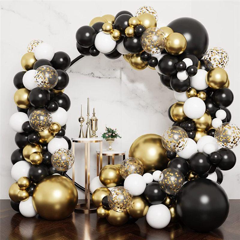 M-Modern-129 Pieces Black And Gold Balloon Garland Arch Kit Latexballoons Party Decorations