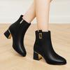 Fashion Women Solid Color Winter Square Heels Zipper Short Booties Inner Thin Fleece Walking Boots for Broken Ankles for Women