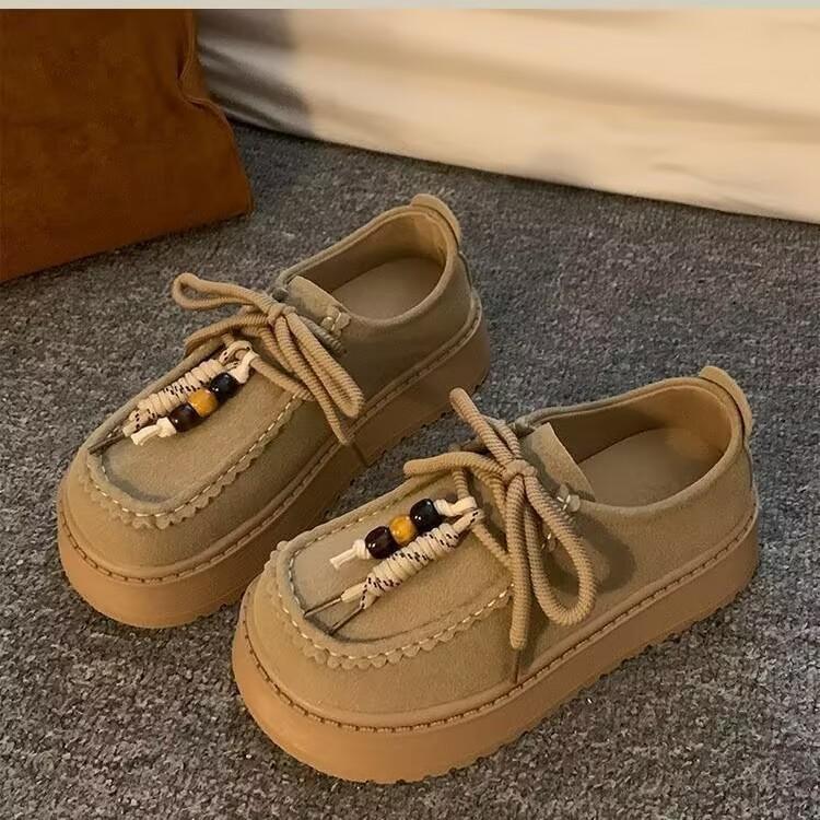 Boken schoenen met dikke zool en hoogteverhoging damesschoenen kangoeroeschoenen herfst nieuw casual veterschoenen muffin schoenen retro dames