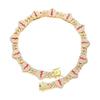 Personalized Heart Cuban Link Rhinestone Alloy Necklace - Red Crack Hip Hop Jewelry