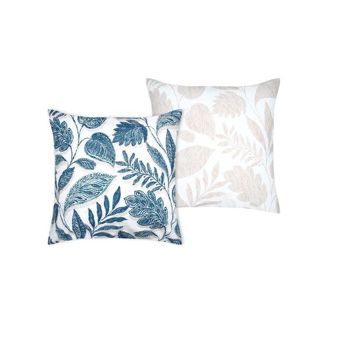 Taie d'oreiller percale de coton motif feuillage 63x63cm