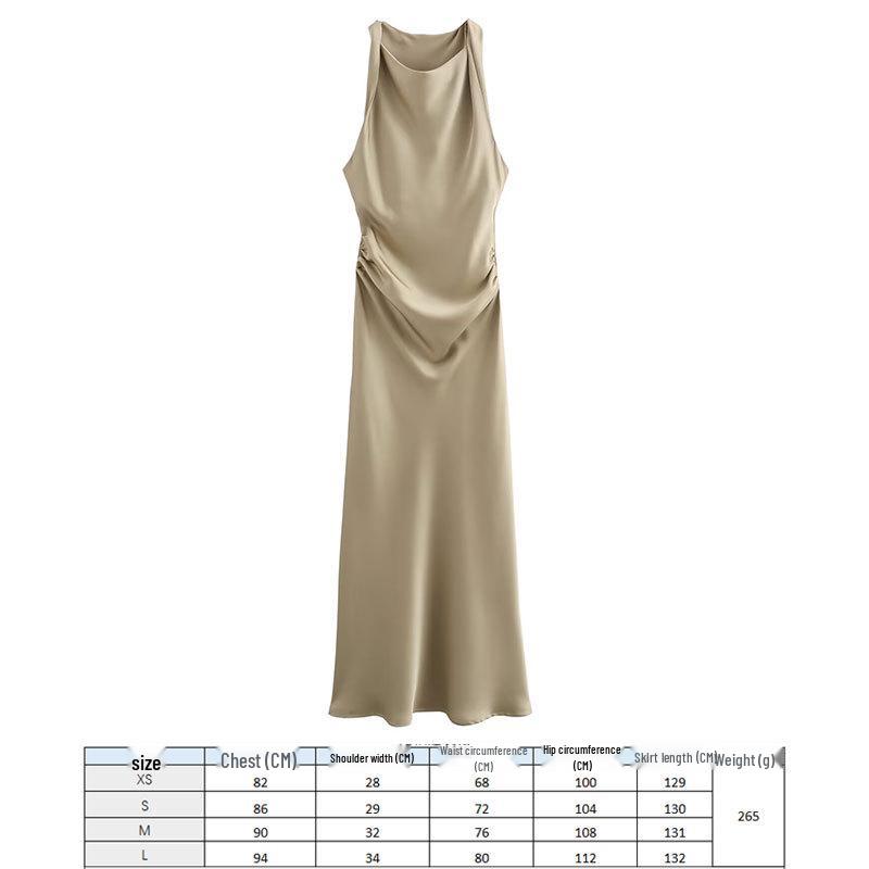 

2024 Европейская и американская мода Черное миди-платье из шелкового сатина - Дизайн без рукавов с круглым вырезом Extra Small (XS)