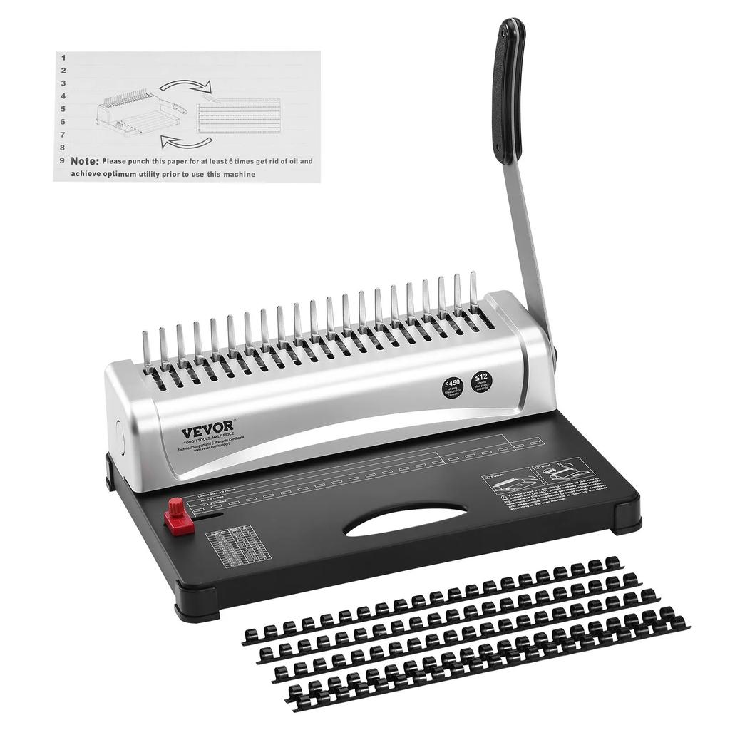 VEVOR Binding Machine, Comb Binding Machine 21-Holes Binding 450 Sheets, Book Binder Machine with 100 PCS 9.53 mm Comb Binding Spines