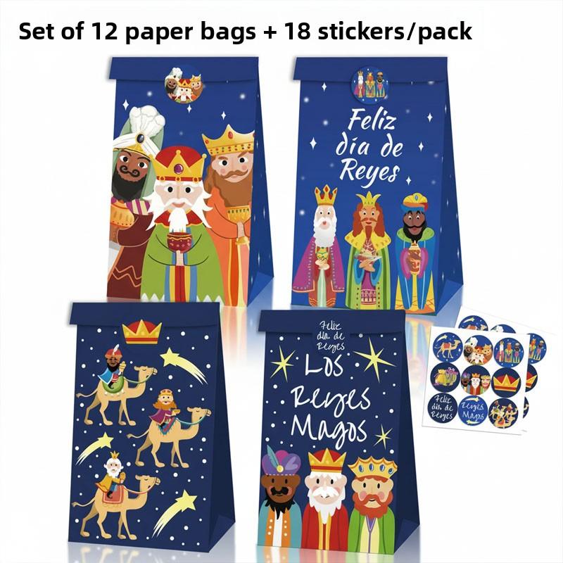 

Kids Party Goodie Bags for Christmas Three Kings Day Celebration Kraft Paper Candy Gift Favor Sacks Spanish Holiday Bag Supplies 1Set