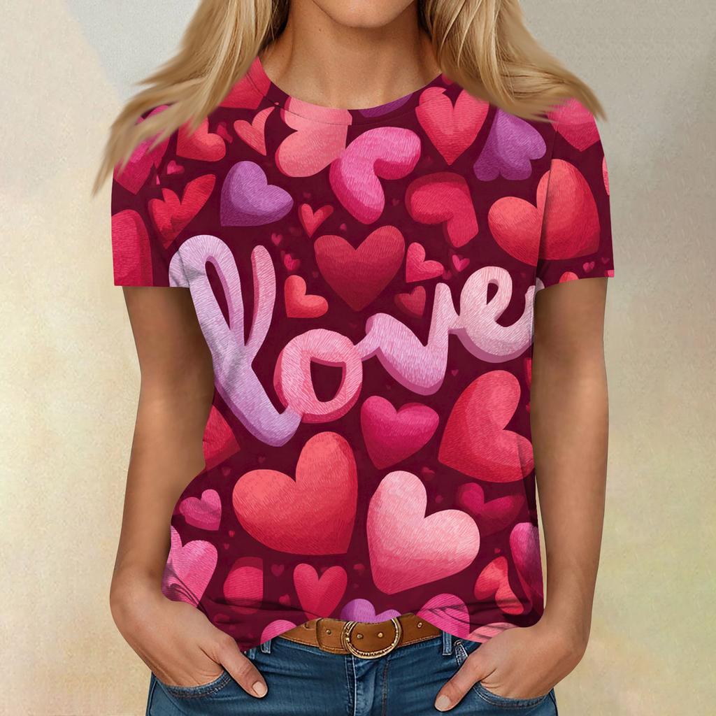 Women's Casual Fashion Valentine's Day Printed Short-Sleeve Top/T-Shirt