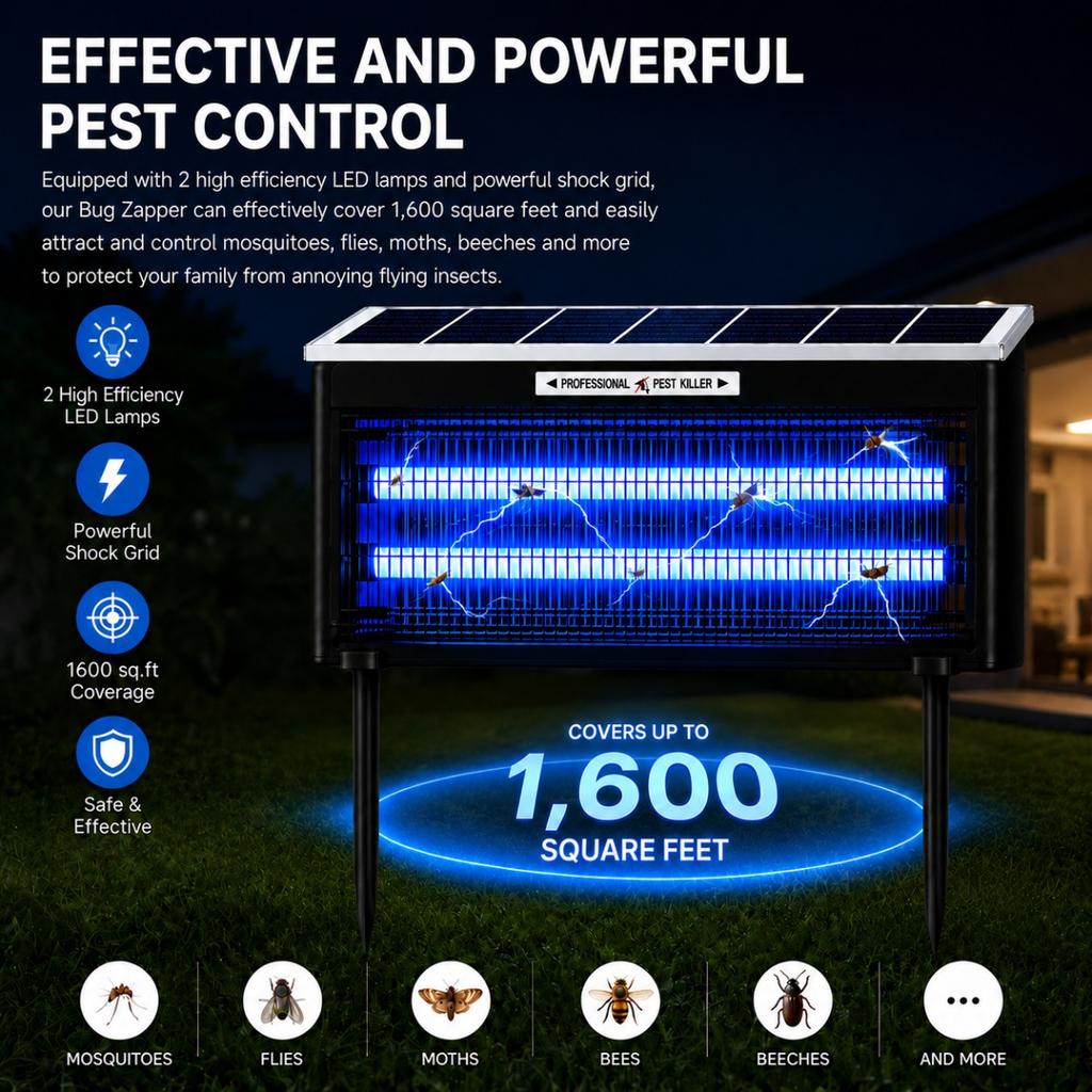 Solar Mosquito Killer Lamp Rechargeable Fly Insect Trap Powerful Waterproof Solar Bug Zapper for Patio Garden Backyard Camping
