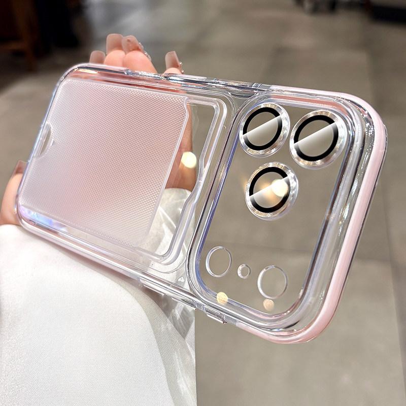 

17 ProMax Soft Wallet Card Bag Case For iPhone 16 15 14 17 Pro Max Clear Transparent Camera Protector Anti-skid Cover iPhone 16 Pro Max