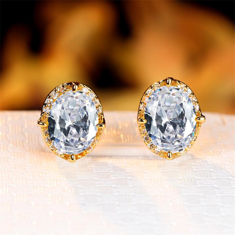 Crystal Female Red Oval Zircon Stud Earring Luxury Small Stone Earrings Charm Yellow Gold Color Wedding Jewelry For Women