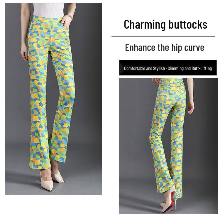 Summer Fashion Slimming Women's Stretchy Plaid Micro Flare Pants with Elastic Waist